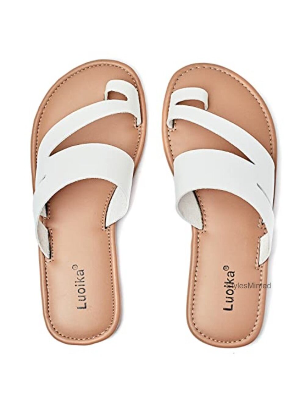 Women's Wide Width Slide Sandals Flat Vegan Faux Leather Comfort